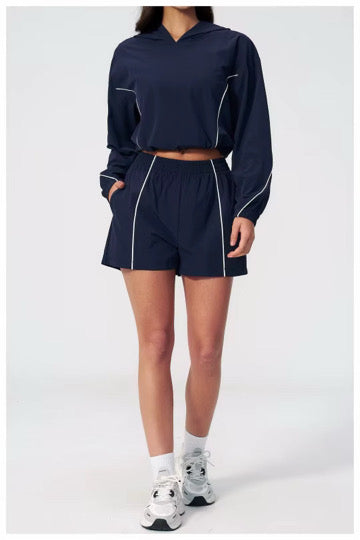 Quick Dry Loose Gym hooded set jacket/short