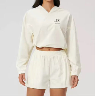 Quick Dry Loose Gym hooded set jacket/short