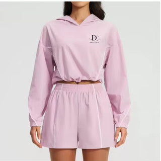 Quick Dry Loose Gym hooded set jacket/short