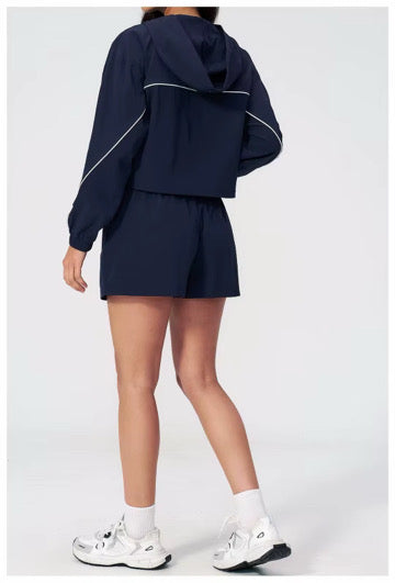 Quick Dry Loose Gym hooded set jacket/short