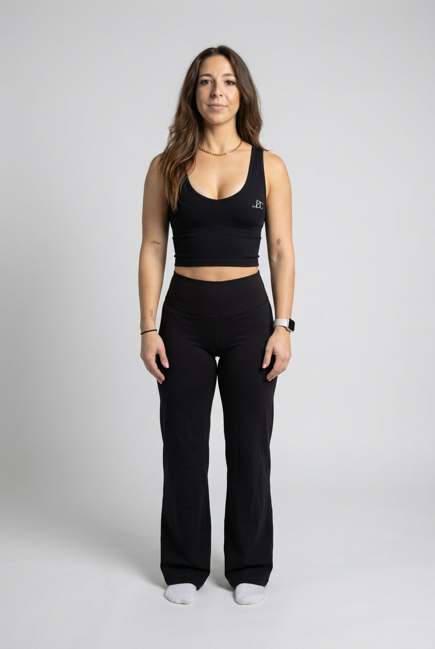 Dellola’s 2pieces Women Yoga Contrast Tank Top Tummy Control Bell Bottom Flare Leggings Outfits.