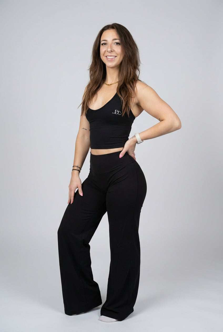 Dellola’s 2pieces Women Yoga Contrast Tank Top Tummy Control Bell Bottom Flare Leggings Outfits.